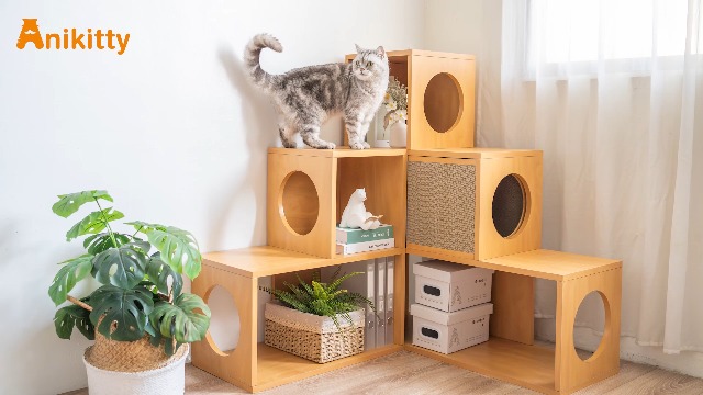 Amazon.co.jp: キャットタワー シェルフ 4段 猫 家具 撥水加工あり 棚